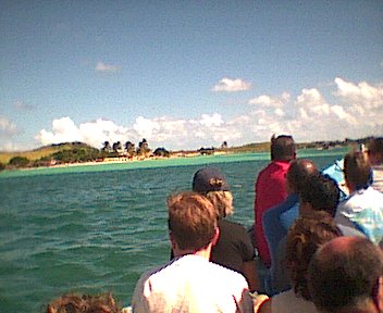 St Maarten from the sea- note the sea colour